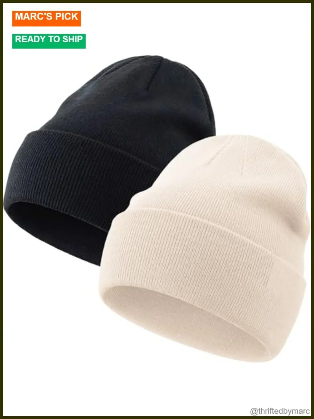 100% Cotton Double Layer Knit Beanie Hat, Slouchy Cuffed Unisex Winter Skull Cap
